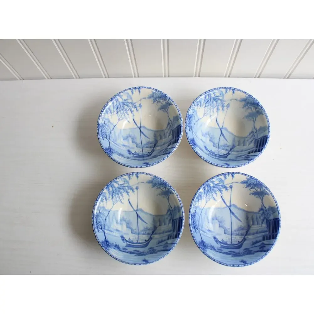 Pottery Barn Set of 4 Sophia Willow Boat Scene Small Tidbit Snack Bowls
